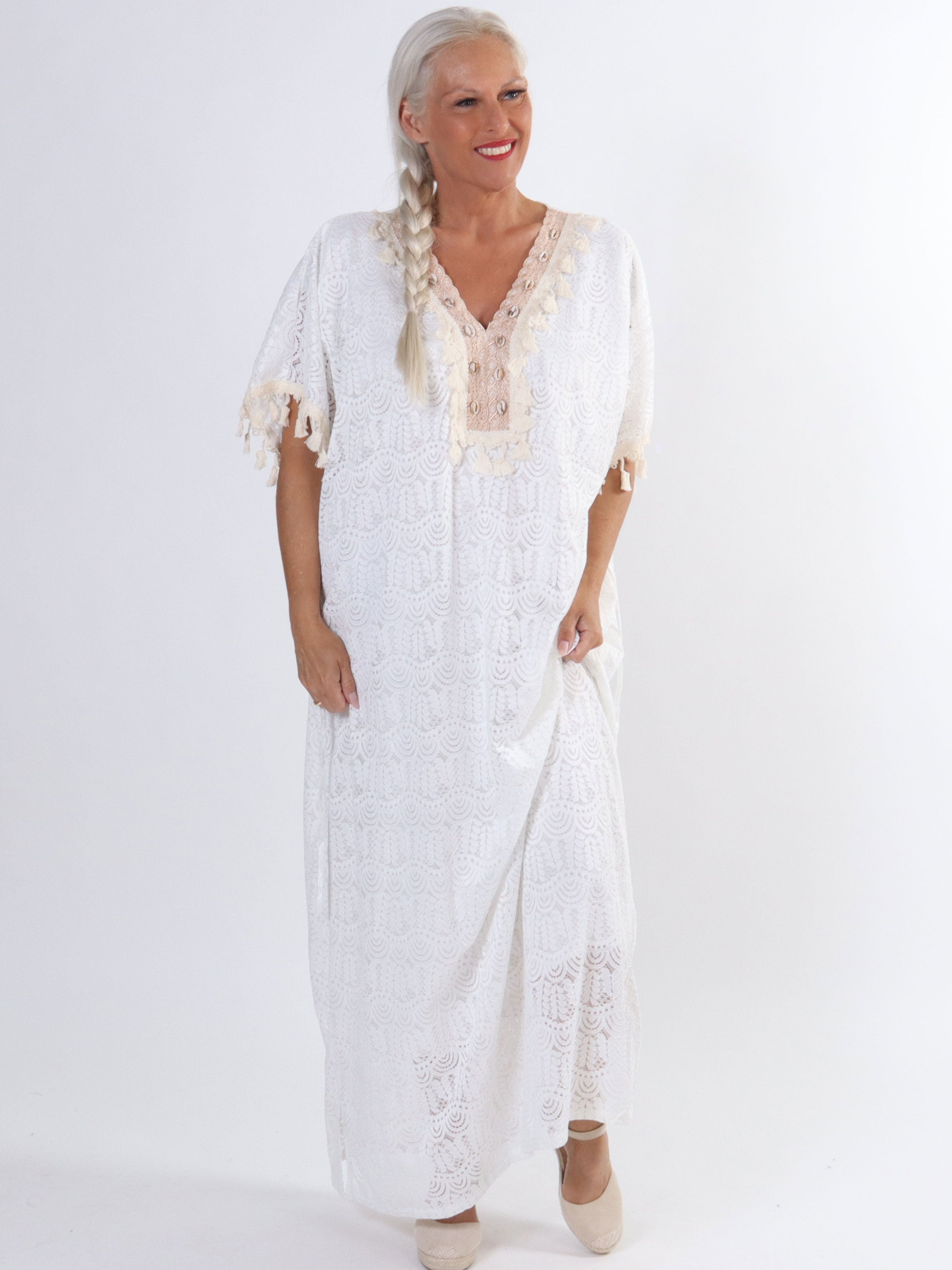Dua - Lang plus size tunikakjole i blonde med broderet detaljer